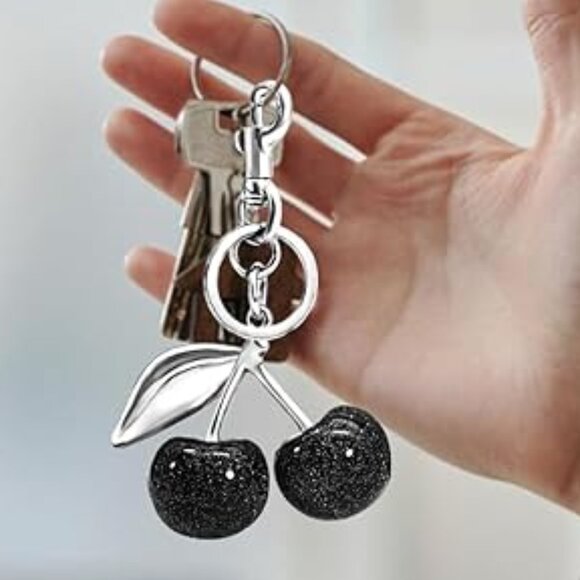 Cherry Black Keychain Sparkle Bag Charm - Picture 3 of 6